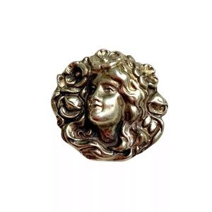 Antique Nouveau Sterling Maiden Portrait Brooch